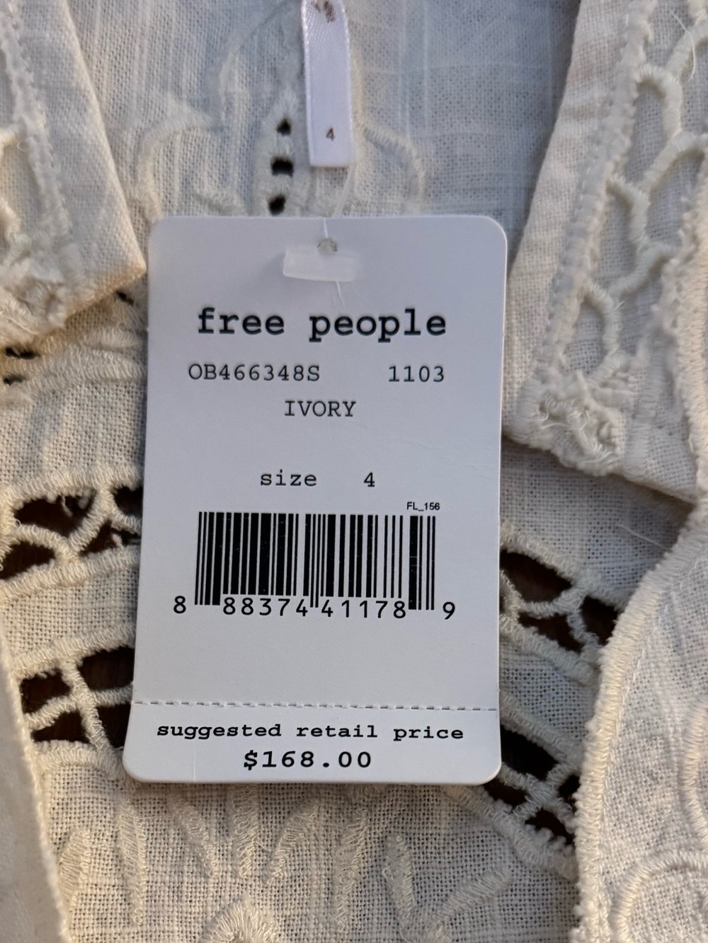 Free People Ivory Lace-Trim Long Sleeve Boho Dress - Picture 5 of 6